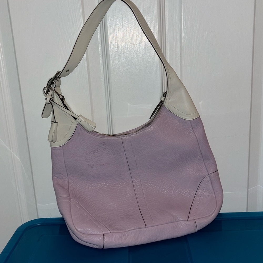 Purple and whittle leather coach bag